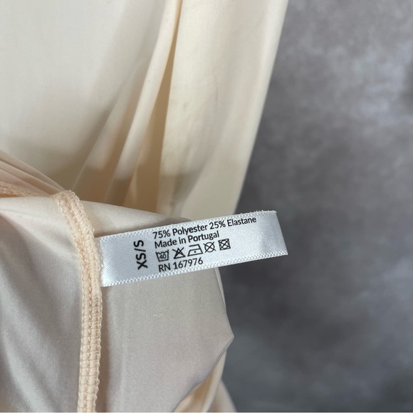 CHAM Long Bodycon Semi Sheer Long Sleeve Dress In Baby Beige Women's Size X - Picture 5 of 13